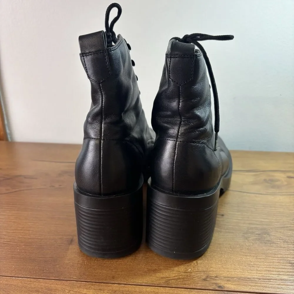 8 Vtg 90s Y2K Mister Black Leather Chunky Grunge Goth Platform Combat Boots